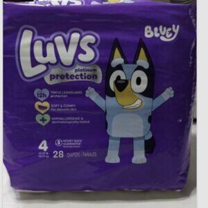 28 Pack Luvs Disposable Baby Diapers Size 4 Bluey Pattern NEW